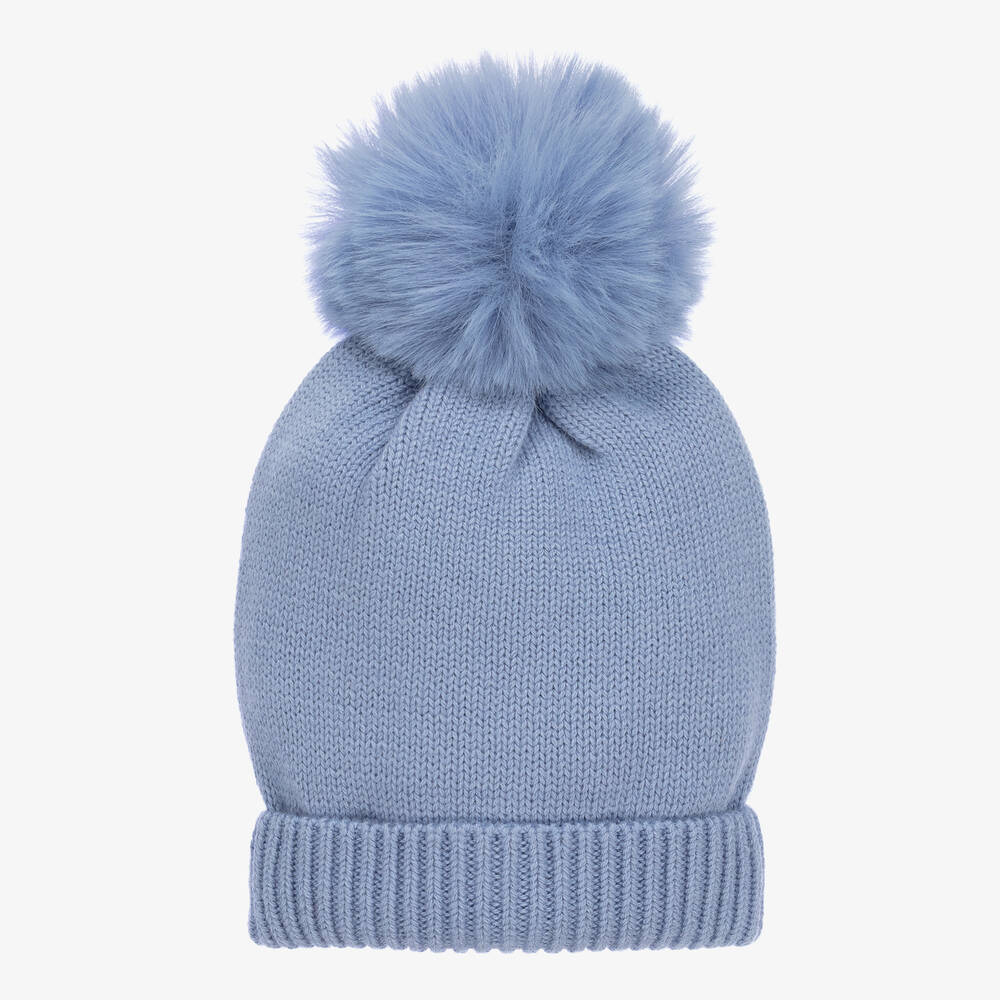 iDO Baby - قبعة بوم-بوم مزيج قطن محبوك لون أزرق للبنات | Childrensalon