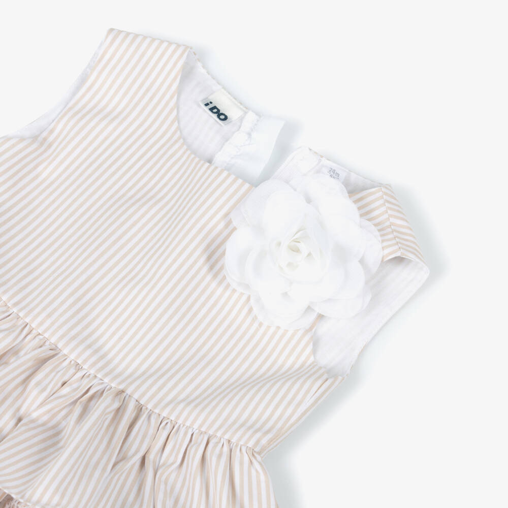 iDO Малыши-Платье в полоску из хлопка бежевое для девочек | Childrensalon Outlet