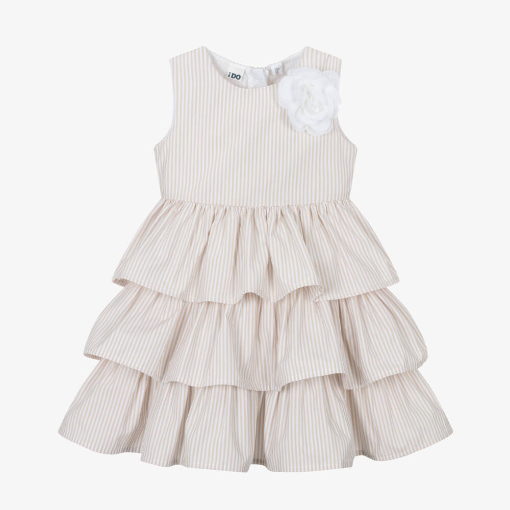iDO Малыши-Платье в полоску из хлопка бежевое для девочек | Childrensalon Outlet