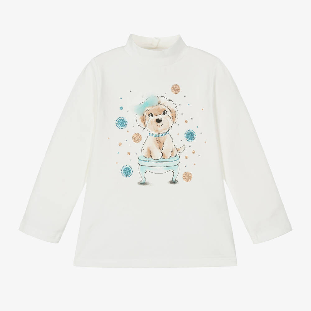 iDO Малыши-Girls Cream Puppy Jersey Top | Childrensalon Outlet