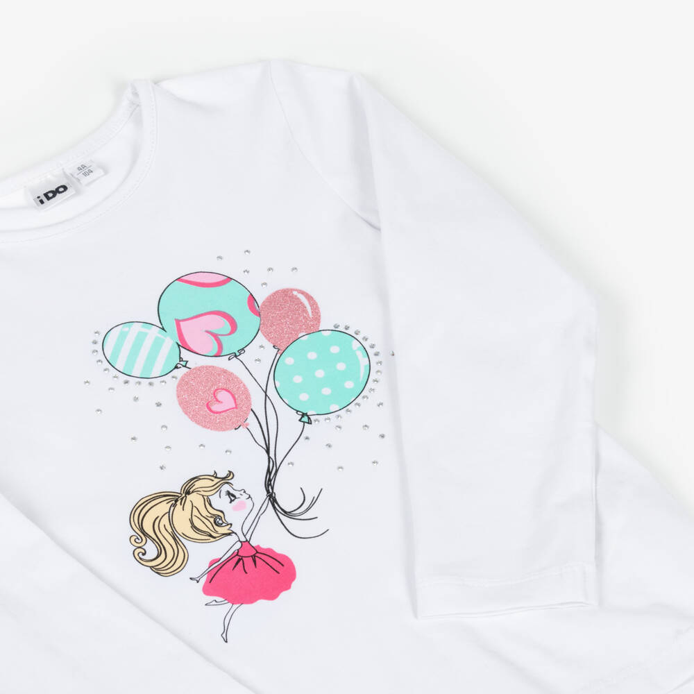 iDO Baby-بلوزة بيضاء نقية بأكمام منتفخة للبنات | Childrensalon Outlet