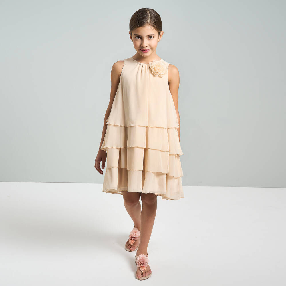 iDO Junior-فستان بناتي أنيق من طبقات الشيفون البيج | Childrensalon Outlet