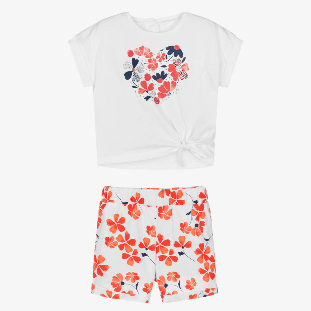 iDO Малыши-Цветочный хлопковый красно-белый ансамбль для девочек | Childrensalon Outlet