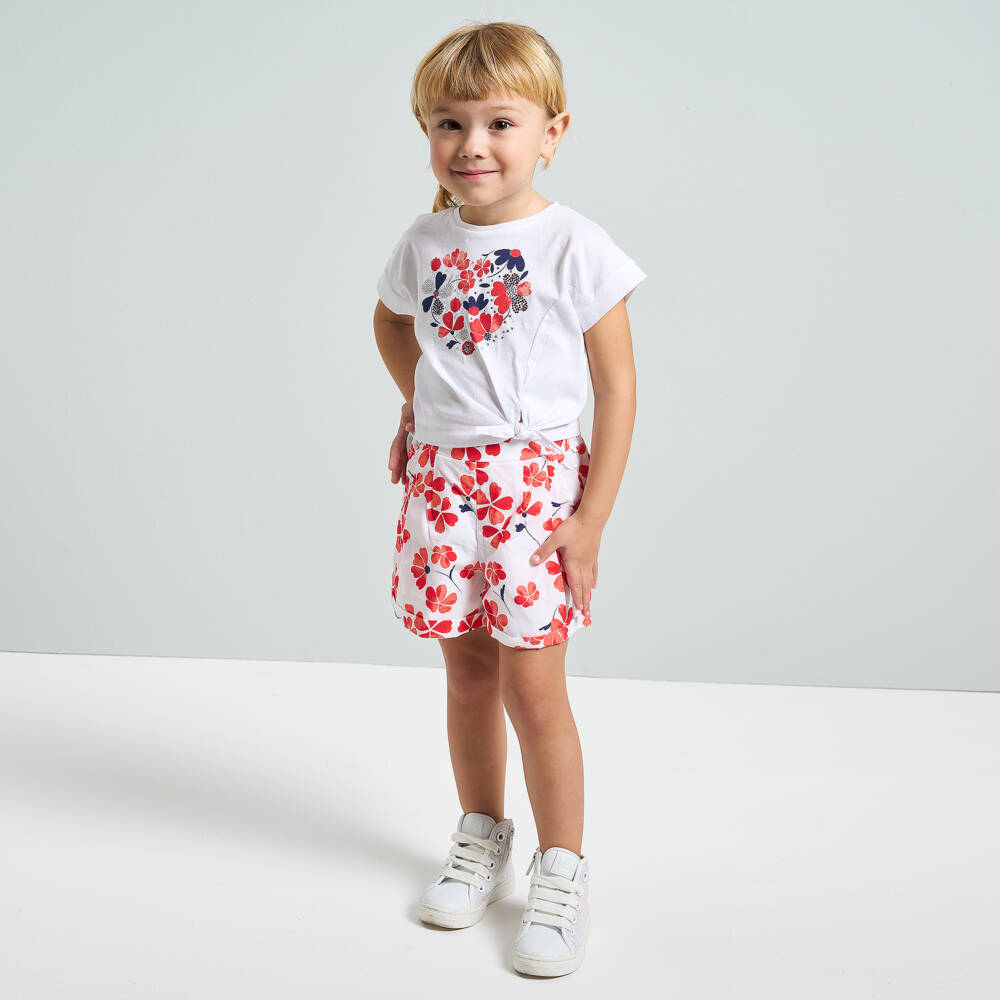 iDO Малыши-Цветочный хлопковый красно-белый ансамбль для девочек | Childrensalon Outlet