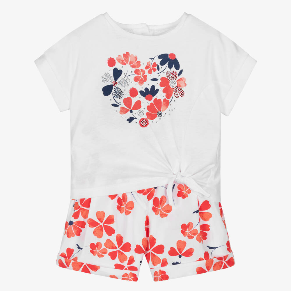 iDO Baby-Girls Floral Cotton Red & White Ensemble | Childrensalon Outlet