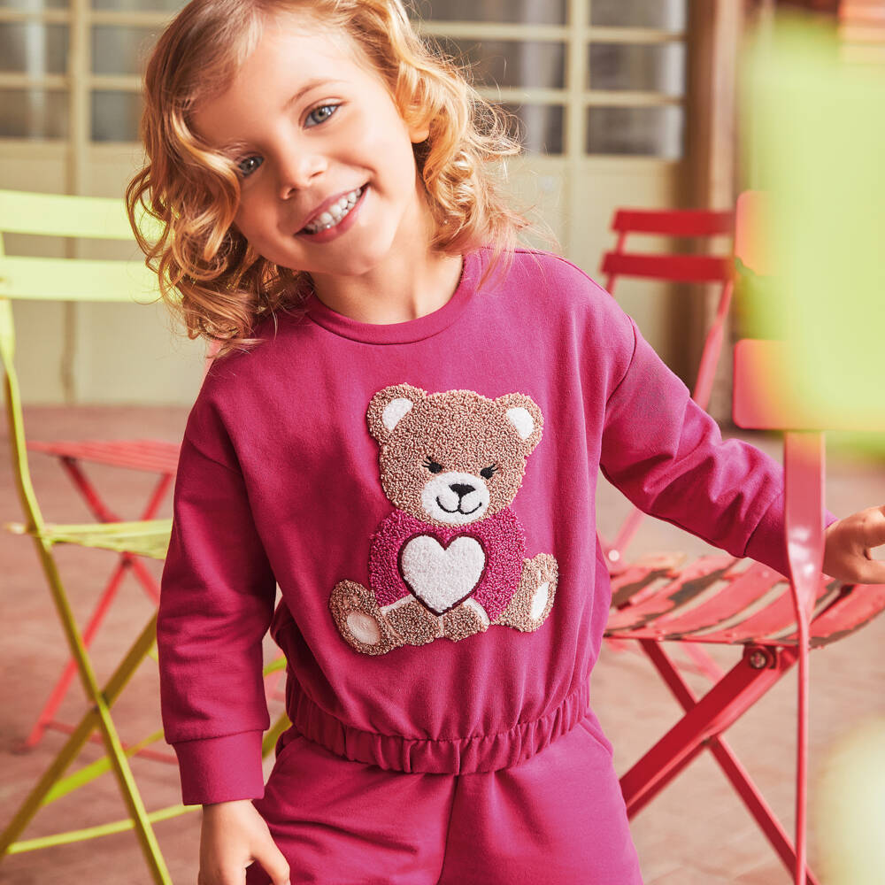iDO Малыши-Girls Fuchsia Bear Cotton Set | Childrensalon Outlet
