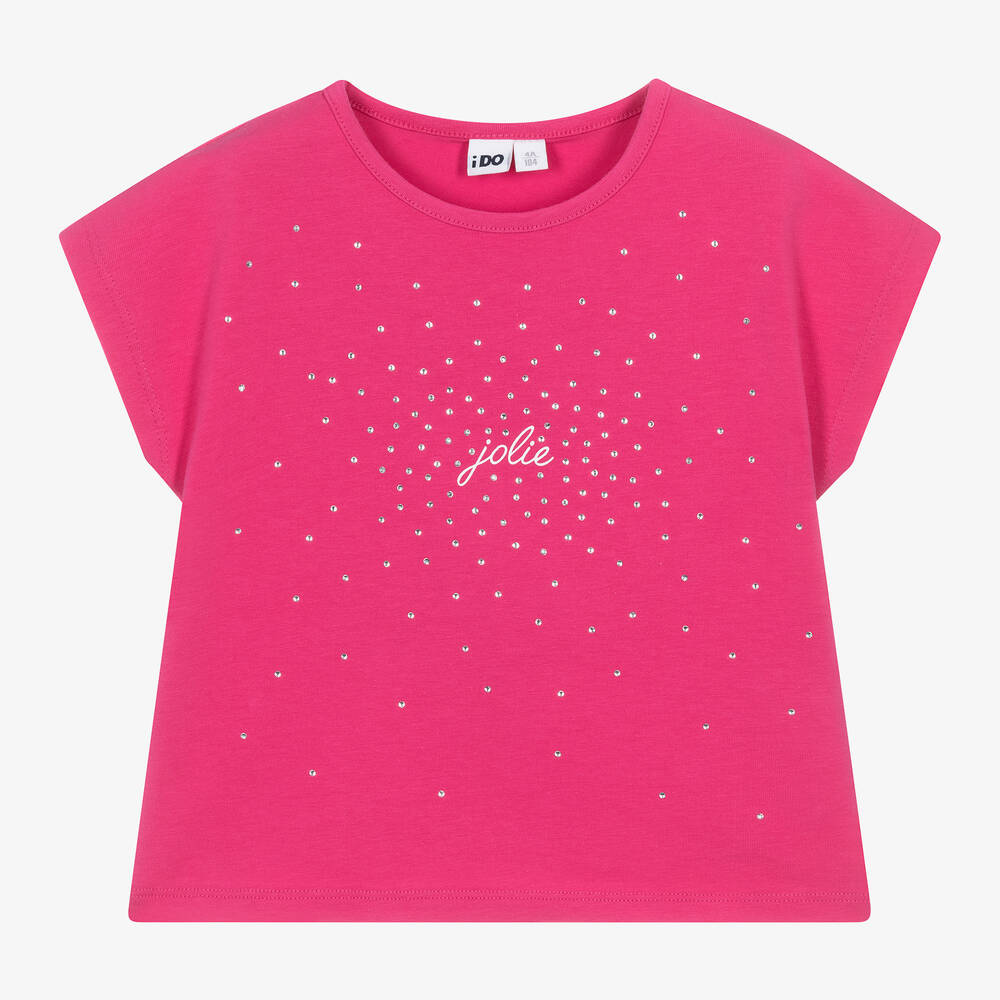 iDO Baby-Girls Fuchsia Pink Cotton Diamanté T-Shirt | Childrensalon Outlet