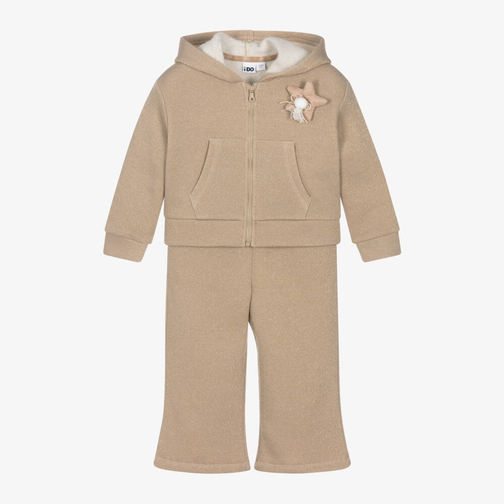 iDO Baby-Girls Glittery Beige Star Tracksuit | Childrensalon Outlet