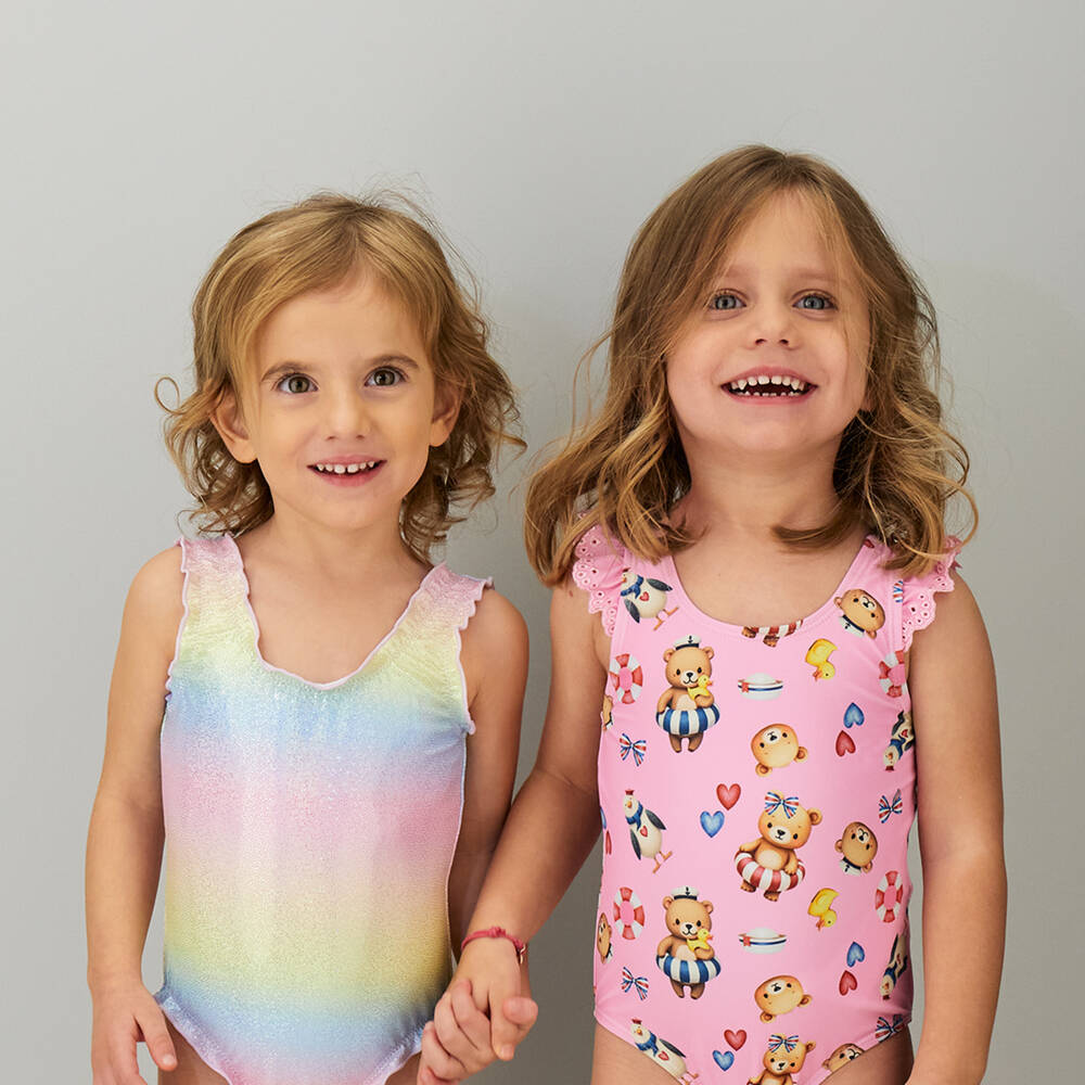 iDO-Girls Glittery Pastel Rainbow Swimsuit | Childrensalon Outlet