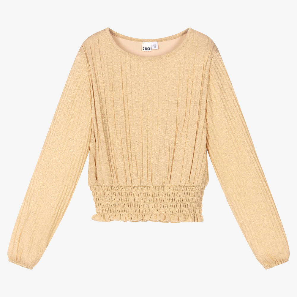 iDO Junior - Girls Gold Glitter Pleated Jersey Top | Childrensalon