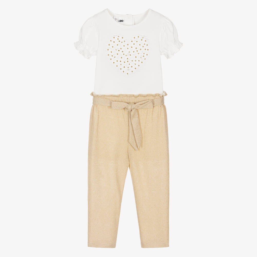 iDO Baby-Girls Gold Glitter Trouser Set | Childrensalon Outlet
