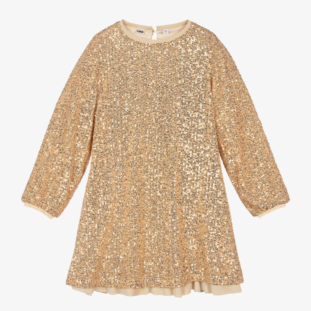 iDO Junior - Girls Gold Sequinned Dress | Childrensalon