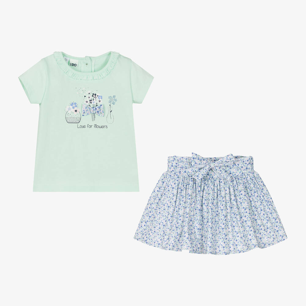 iDO Малыши-Girls Green Cotton Floral Skirt Set | Childrensalon Outlet