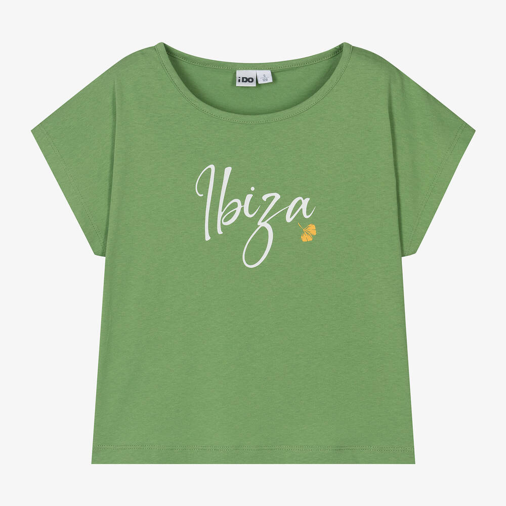 iDO Junior-Girls Green Cotton Ibiza T-Shirt | Childrensalon Outlet