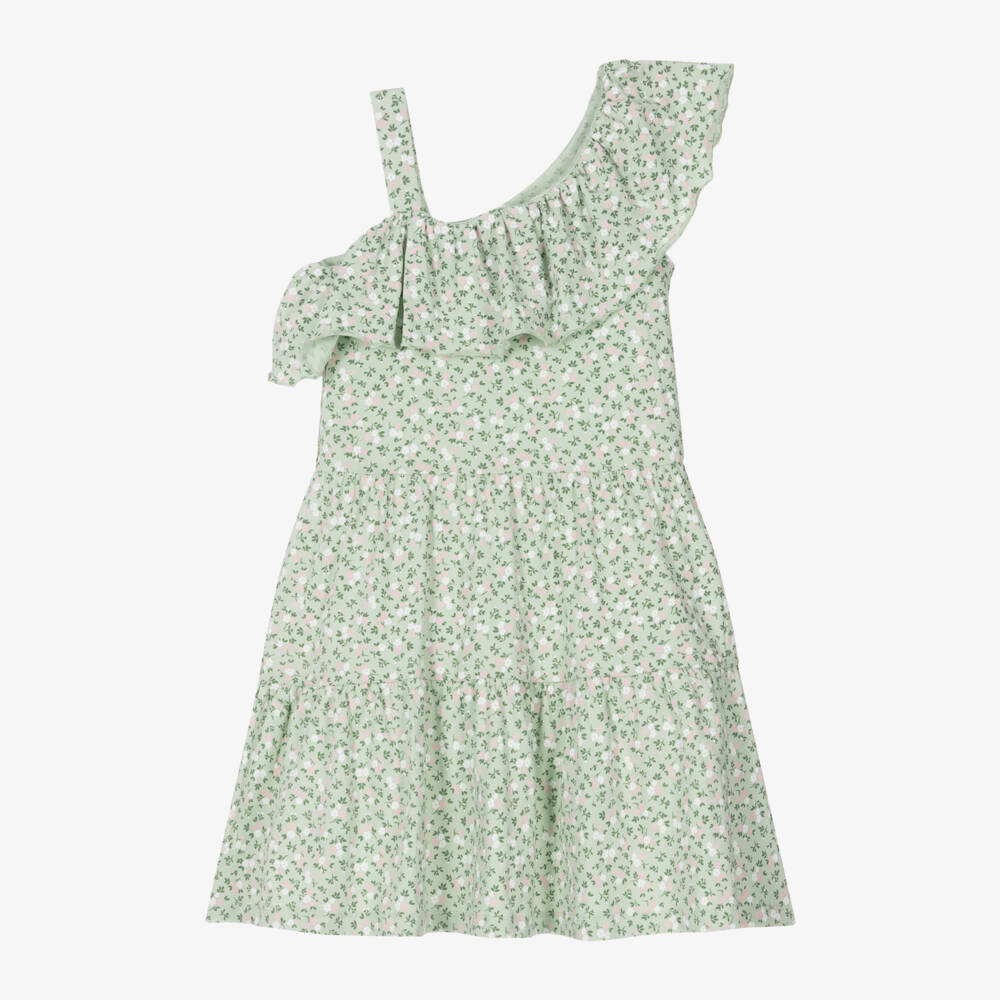 iDO Junior-Girls Green Cotton Ruffle Dress | Childrensalon Outlet