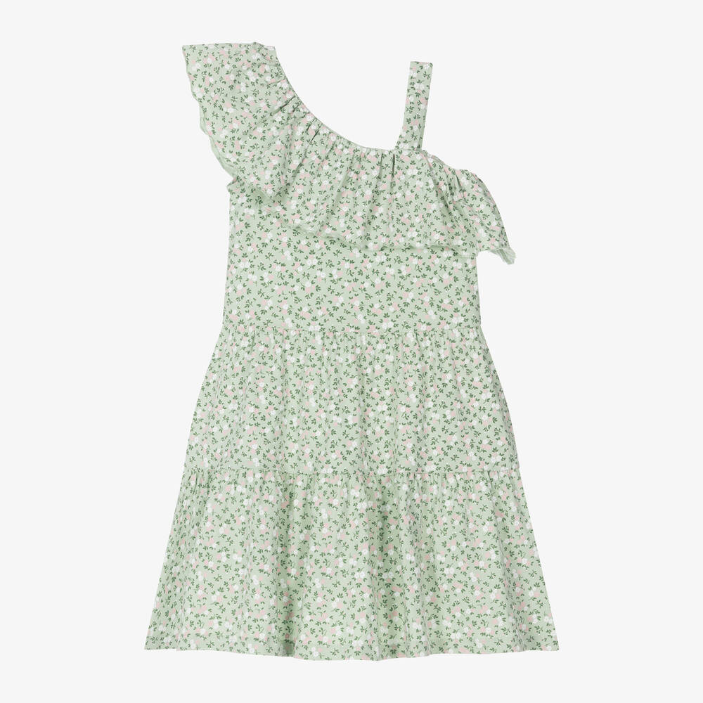 iDO Junior-Girls Green Cotton Ruffle Dress | Childrensalon Outlet