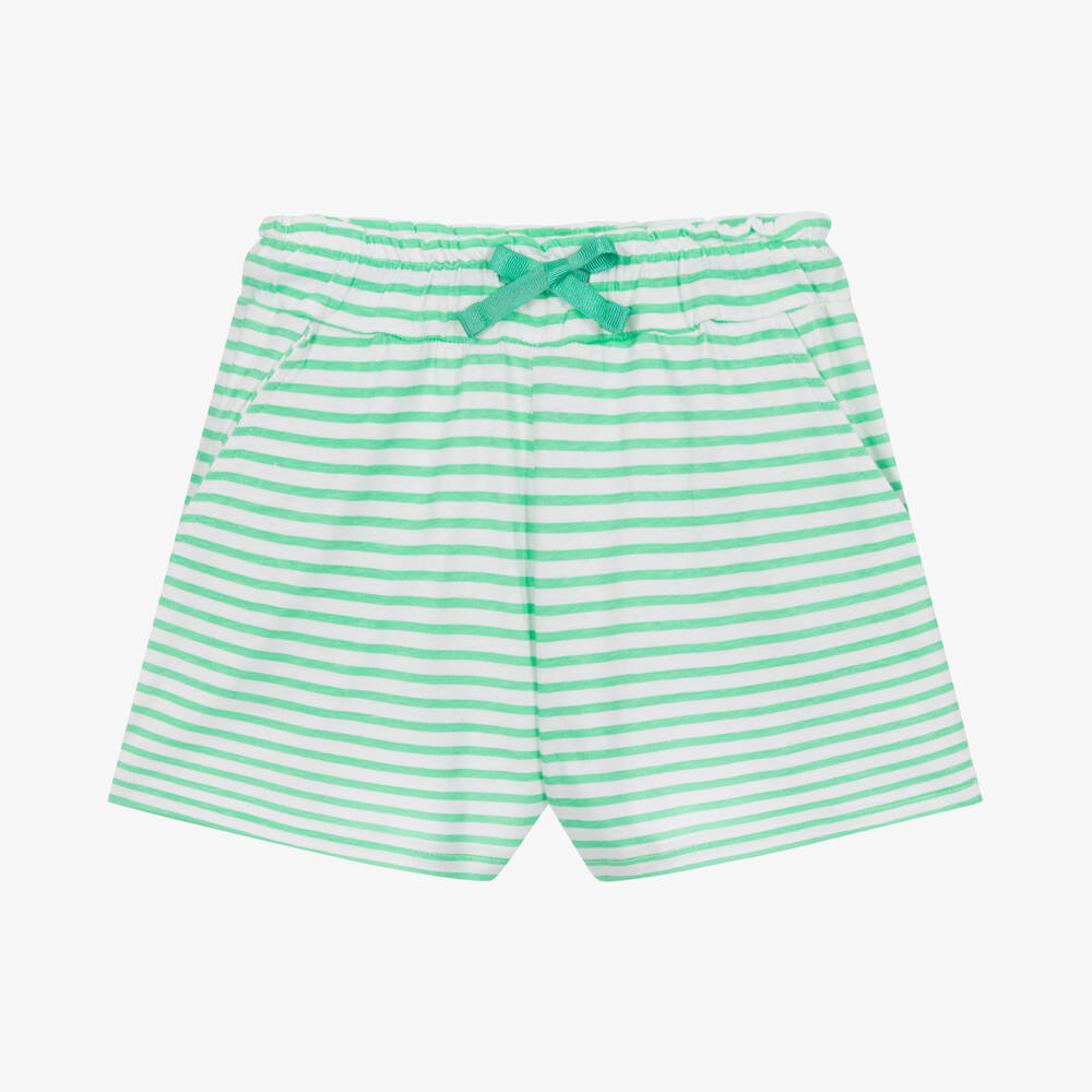 iDO Baby - Girls Green Cotton Stripe Shorts  | Childrensalon