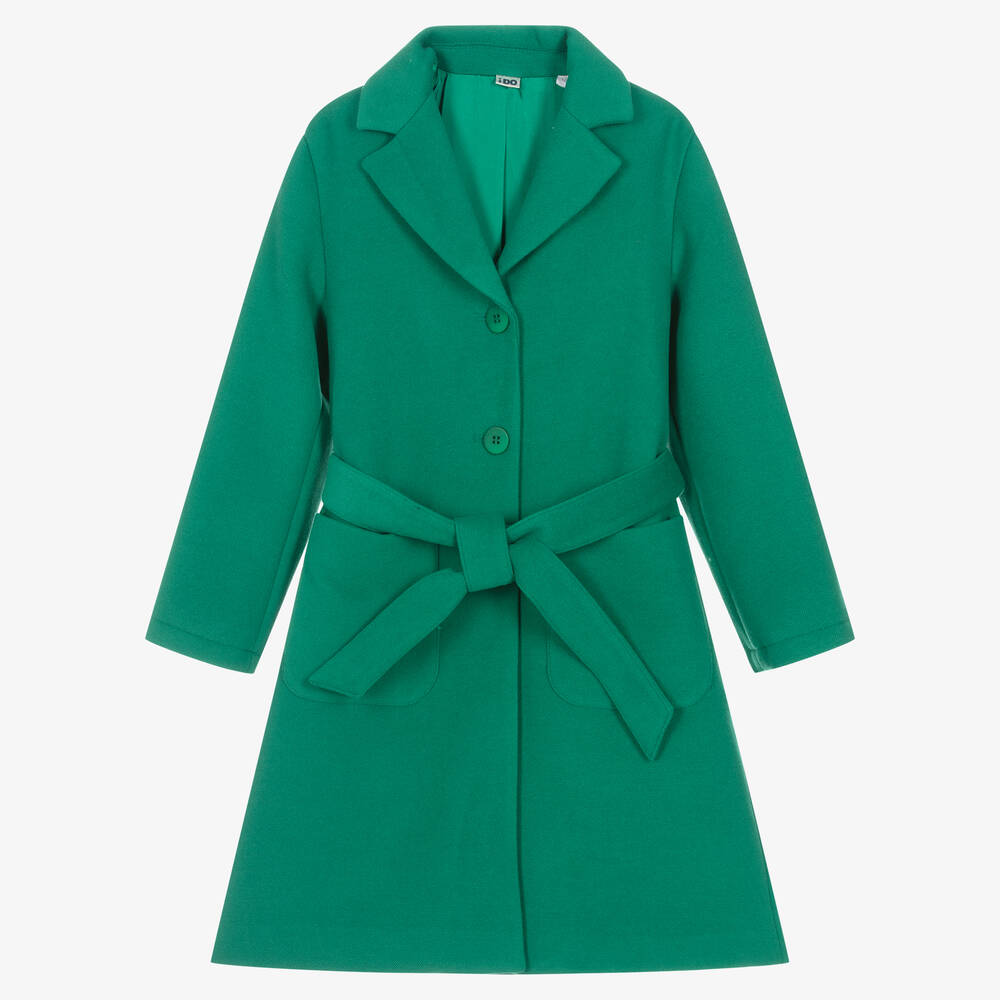 iDO Junior - Girls Green Viscose Twill Coat | Childrensalon