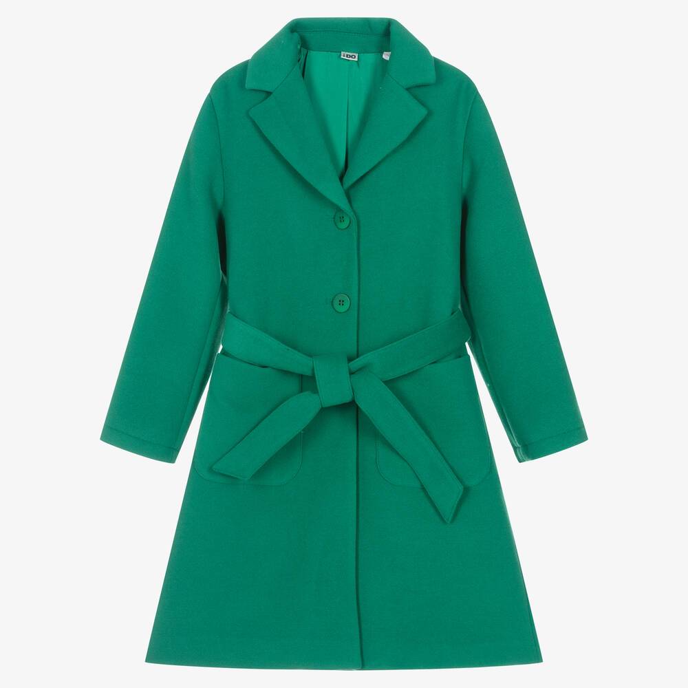 iDO Junior-Girls Green Viscose Twill Coat | Childrensalon Outlet