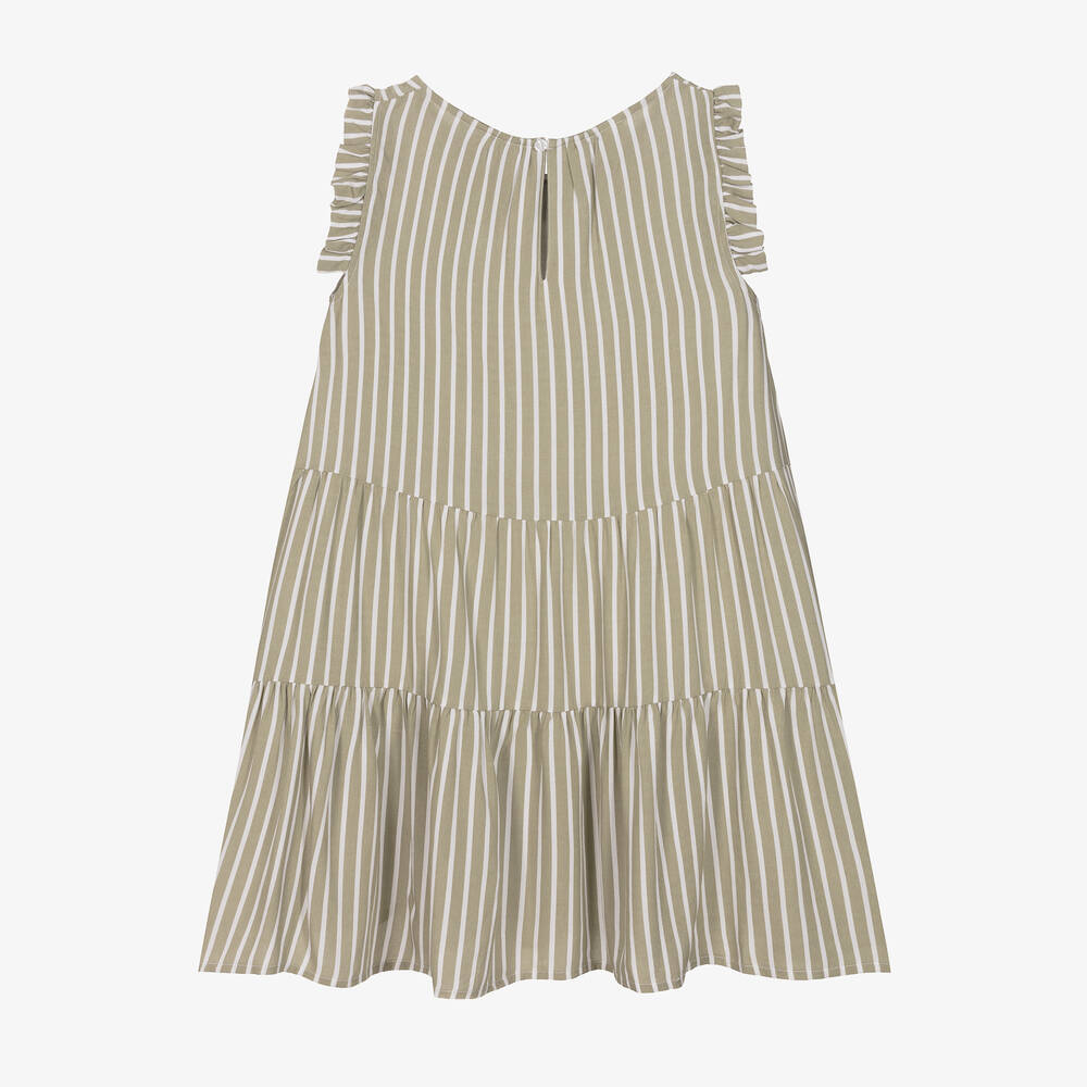 iDO Junior-Girls Green & White Stripe Dress | Childrensalon Outlet