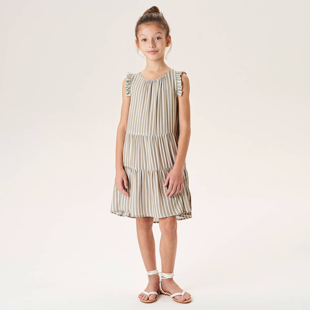 iDO Junior-Girls Green & White Stripe Dress | Childrensalon Outlet