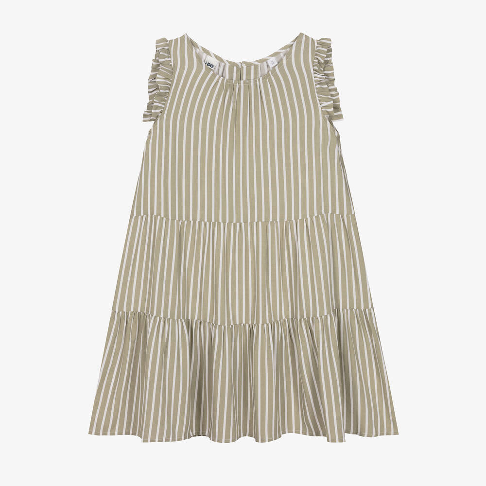 iDO Junior - Girls Green & White Stripe Dress | Childrensalon