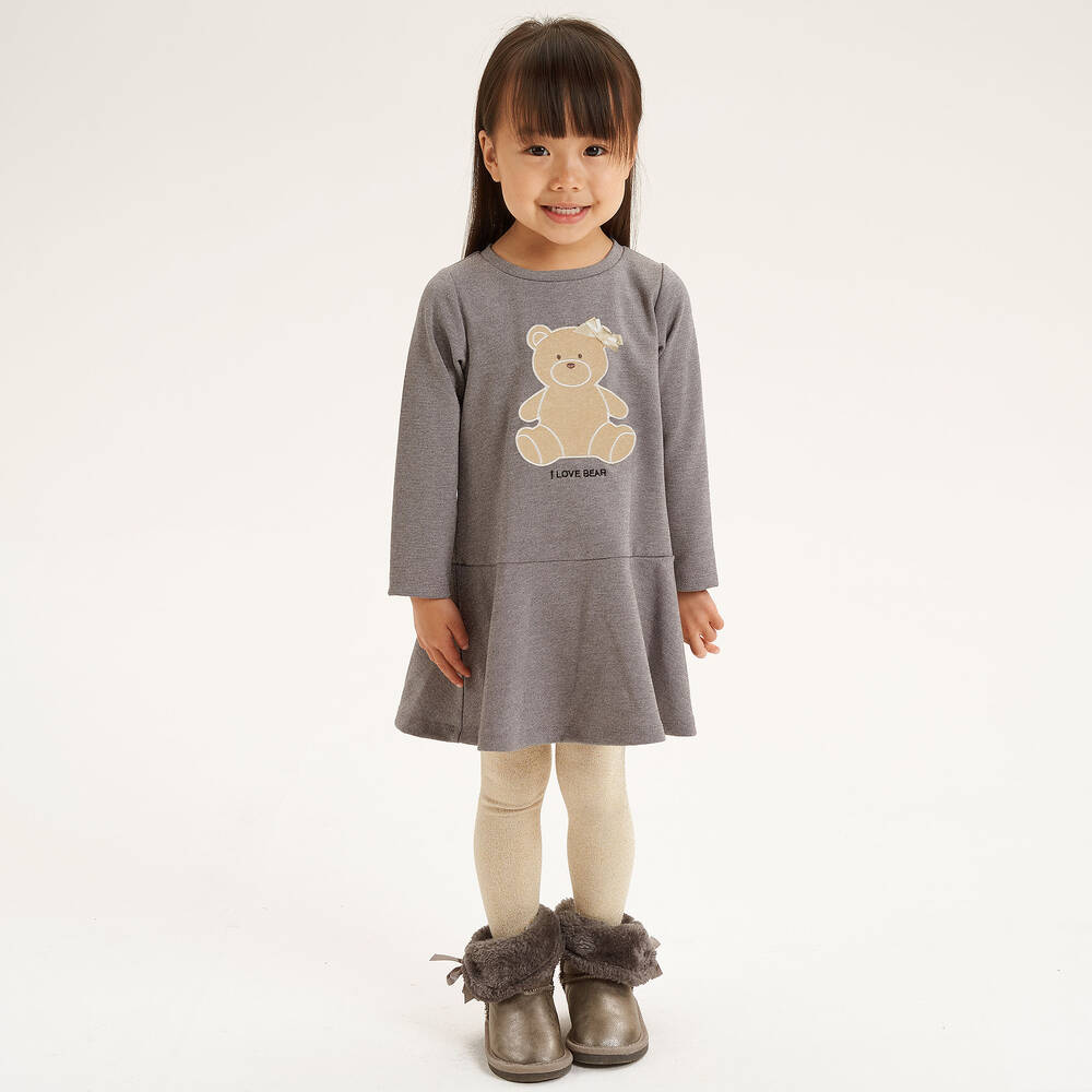 iDO Малыши-Серое платье из джерси с медвежонком для девочек | Childrensalon Outlet