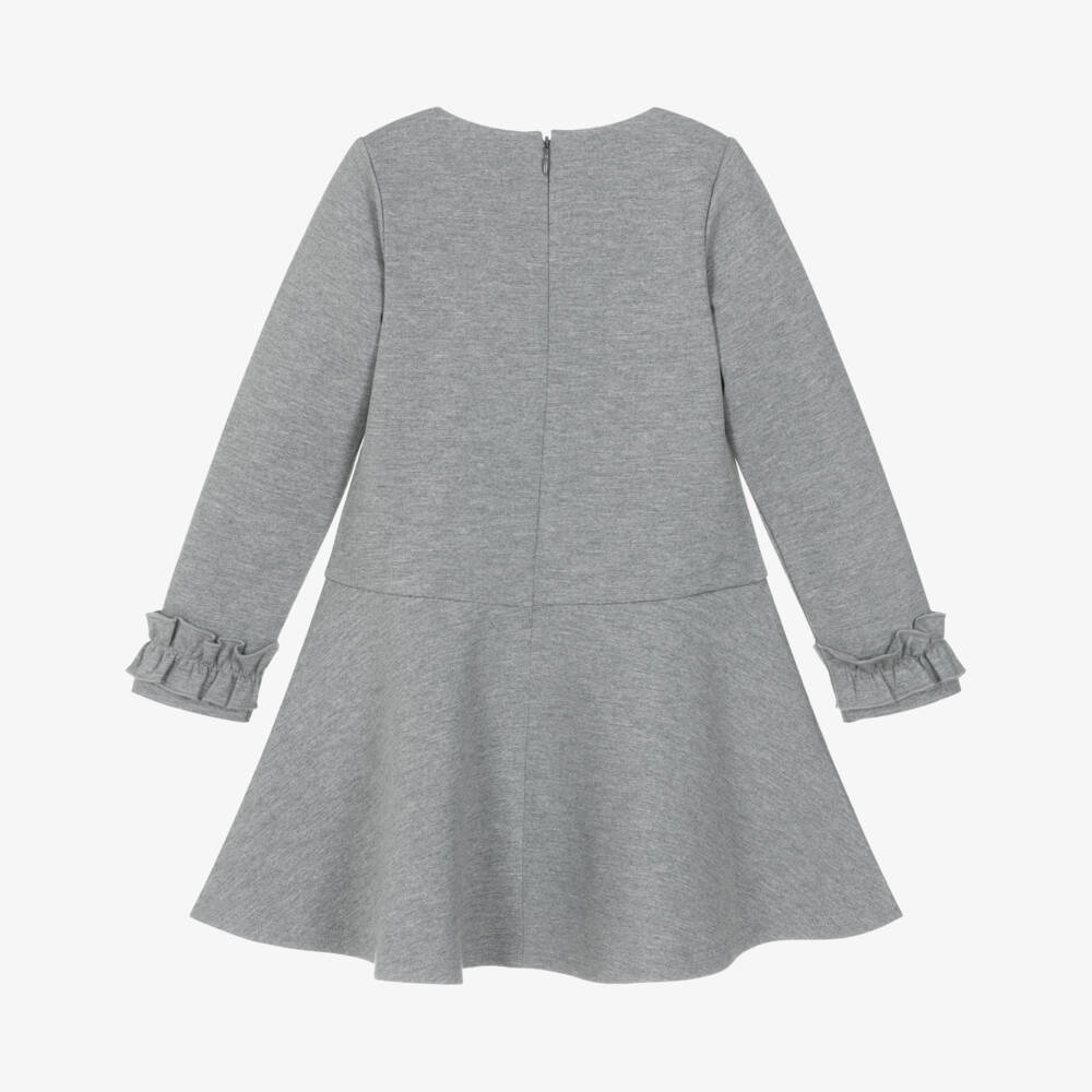 iDO-Girls Grey Jersey Dress with Diamantés and Ruffle Trims | Childrensalon Outlet