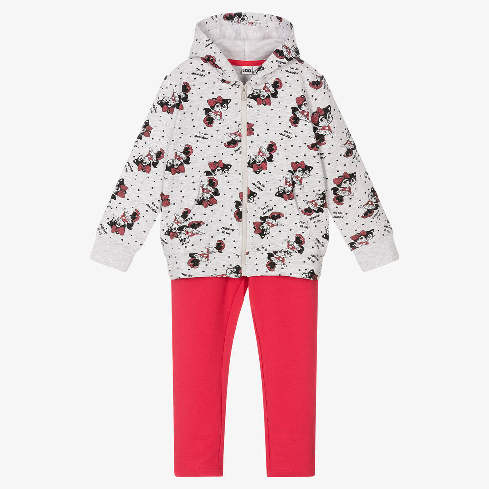 iDO Baby - Jogging gris rose chat fille | Childrensalon