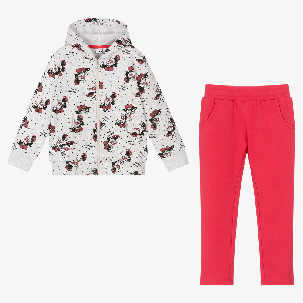 iDO Baby-Girls Grey & Pink Cat Tracksuit | Childrensalon Outlet