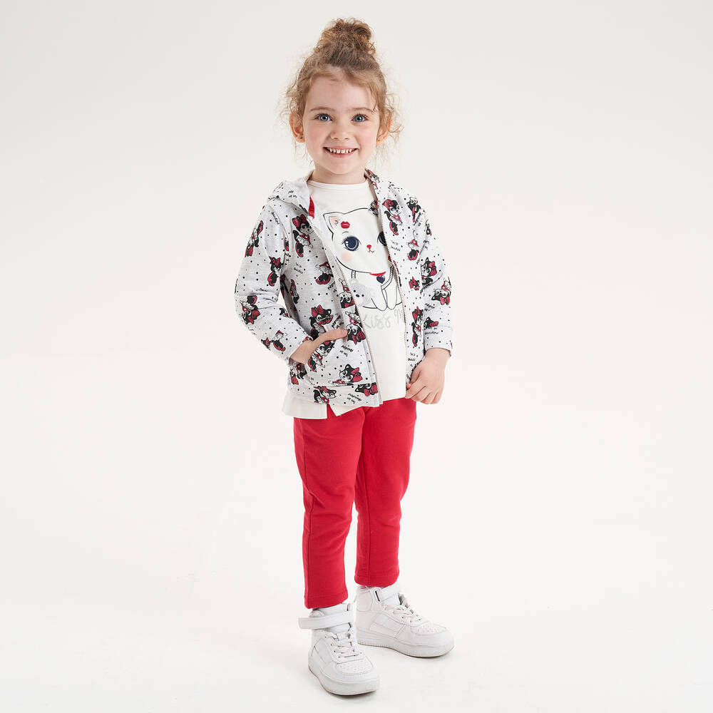 iDO Baby-Girls Grey & Pink Cat Tracksuit | Childrensalon Outlet