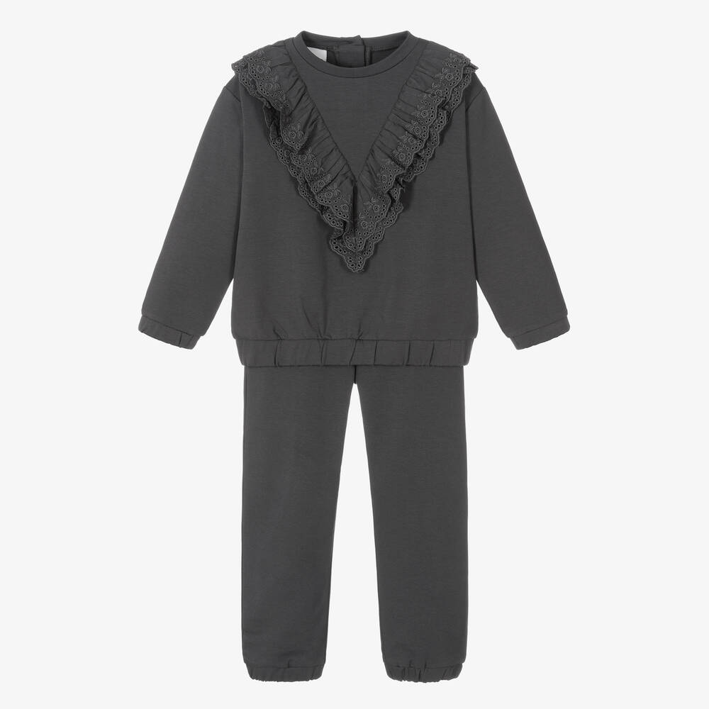 iDO Baby - Girls Grey Ruffle Tracksuit | Childrensalon