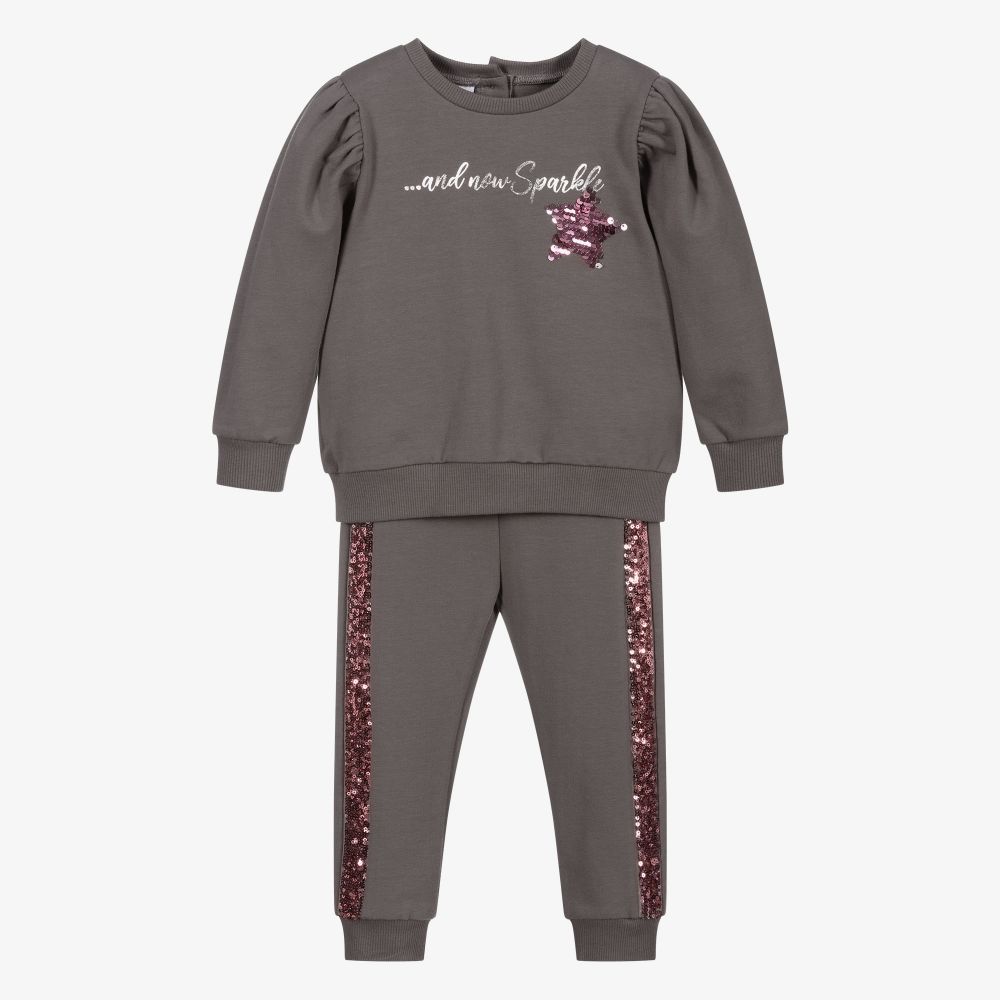 iDO Baby - Girls Grey Sequin Tracksuit | Childrensalon