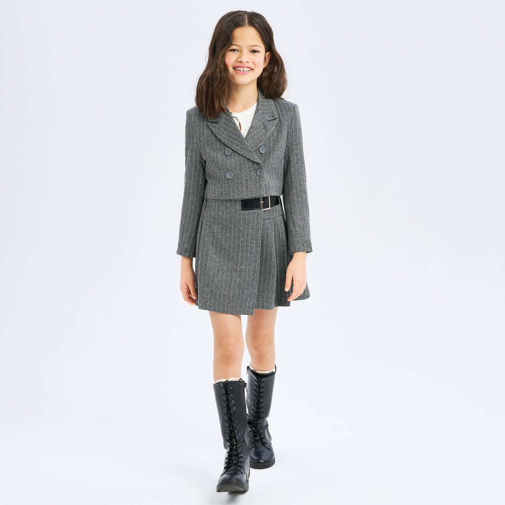 iDO Junior-Girls Grey Striped Skirt-Shorts | Childrensalon Outlet