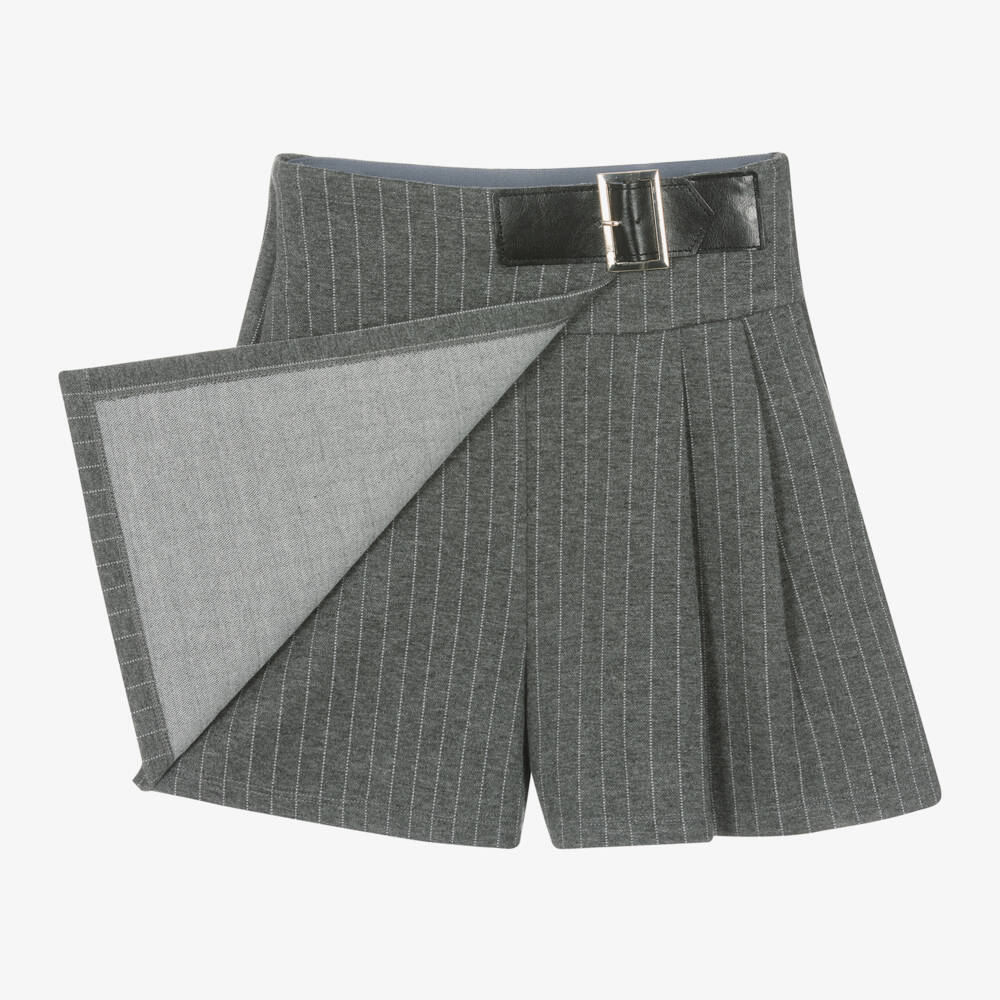 iDO Junior-Girls Grey Striped Skirt-Shorts | Childrensalon Outlet