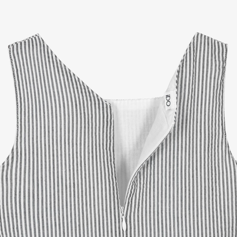 iDO-Girls Grey & White Striped Seersucker Dress | Childrensalon Outlet