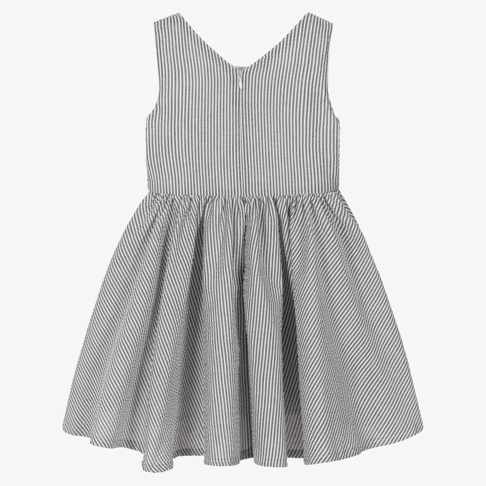 iDO-Girls Grey & White Striped Seersucker Dress | Childrensalon Outlet