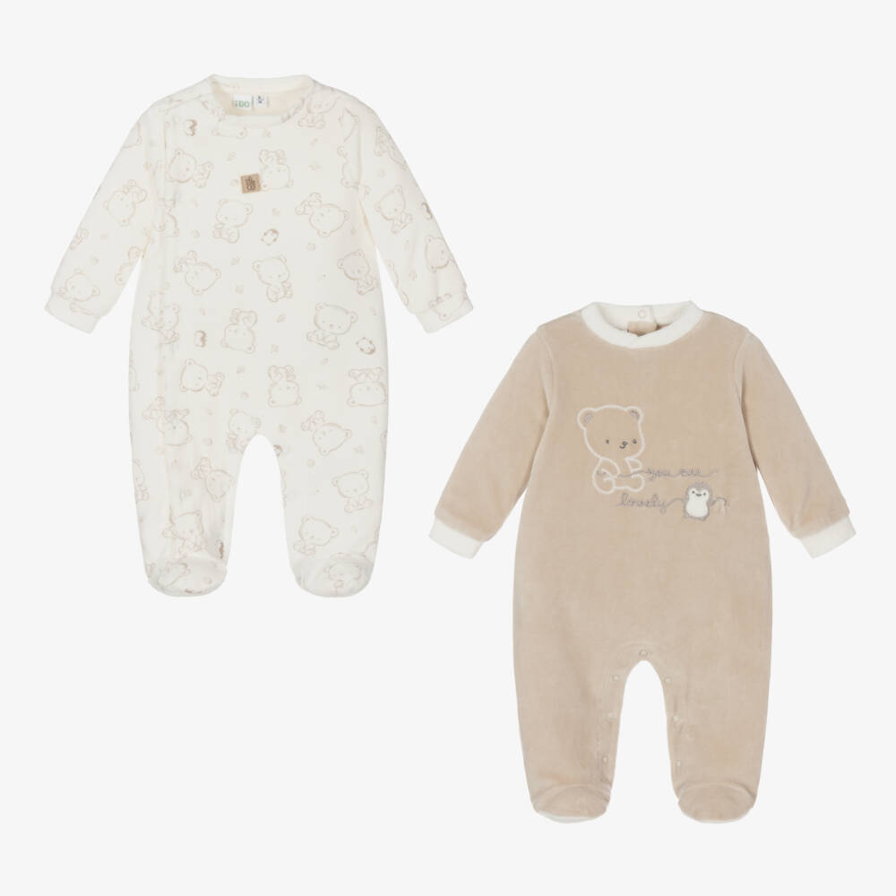 iDO Mini-Girls Ivory & Beige Velour Babygrow Set | Childrensalon Outlet