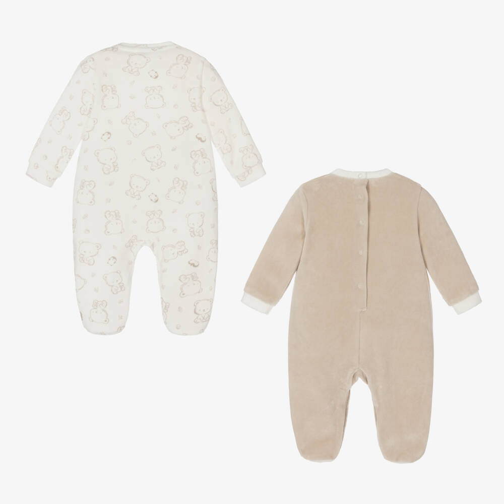 iDO Mini-Girls Ivory & Beige Velour Babygrow Set | Childrensalon Outlet