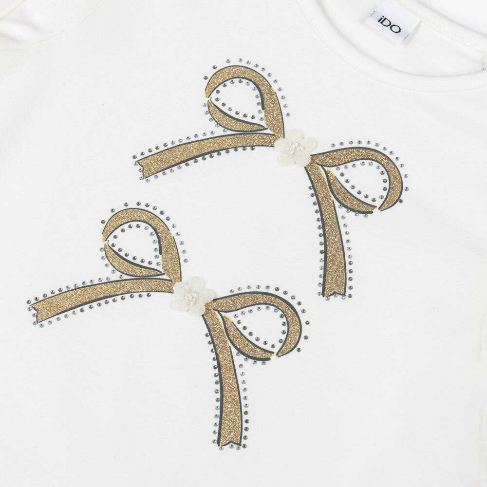 iDO-Girls Ivory Bow Embellished Top | Childrensalon Outlet
