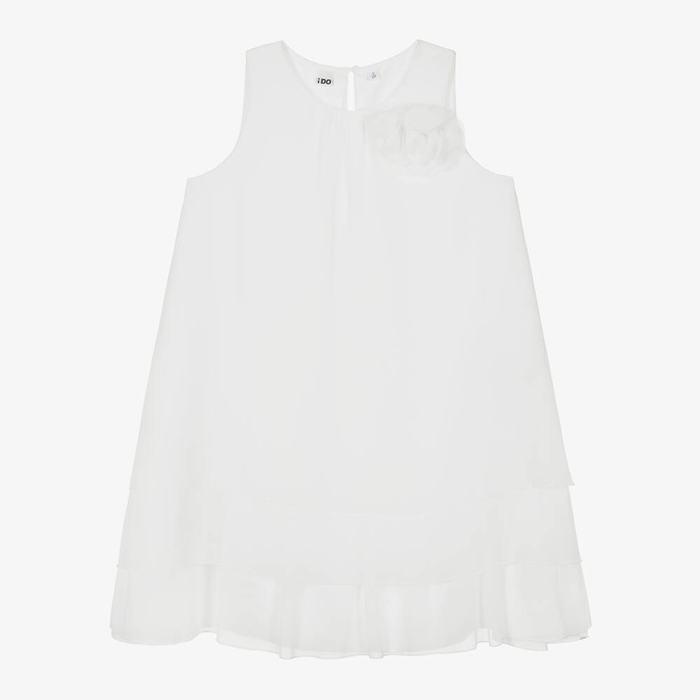 iDO Junior-Girls Ivory Chiffon Flower Dress | Childrensalon Outlet