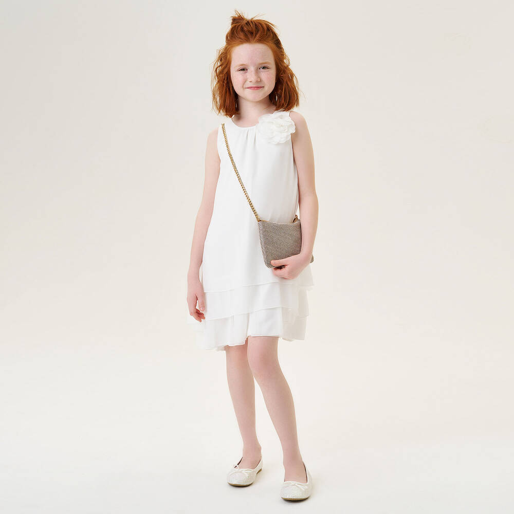 iDO Junior-Girls Ivory Chiffon Flower Dress | Childrensalon Outlet