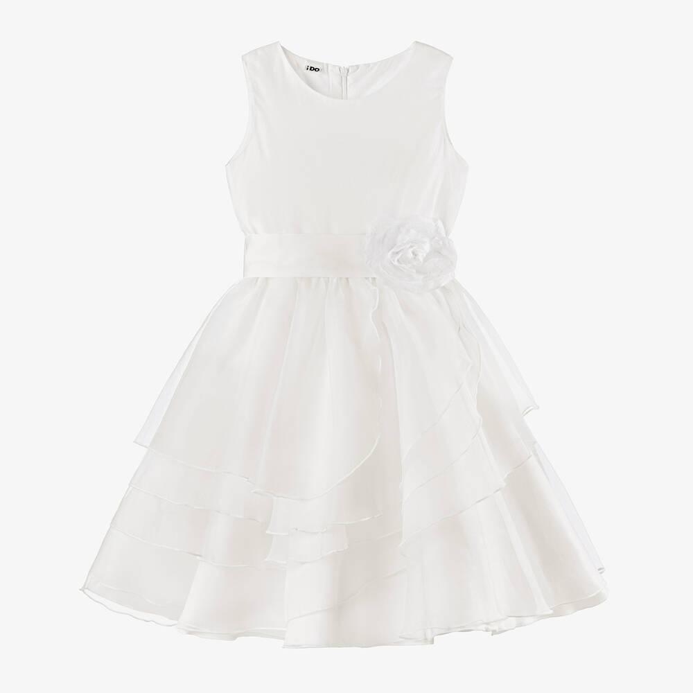 iDO Junior Girls Ivory Chiffon Satin Dress Childrensalon Outlet