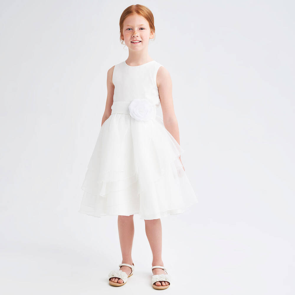 iDO Junior-Girls Ivory Chiffon & Satin Dress | Childrensalon Outlet