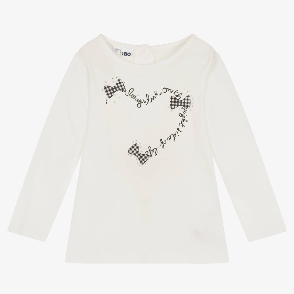 iDO Baby - Girls Ivory Cotton Heart Top | Childrensalon