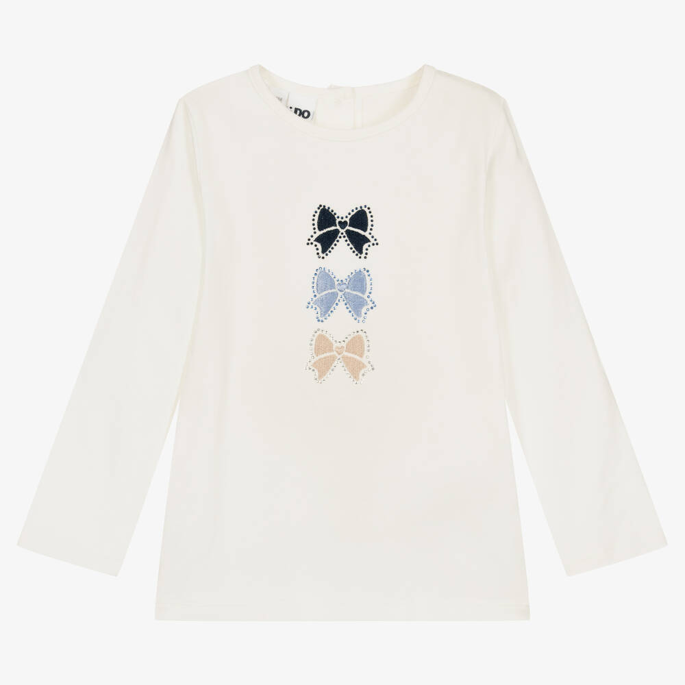 iDO Baby - Girls Ivory Cotton Jersey Diamanté Top | Childrensalon