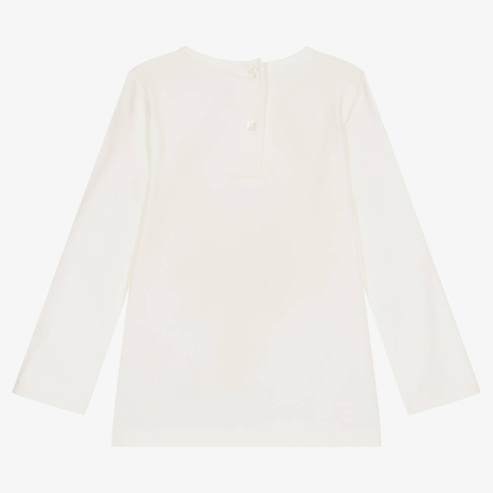 iDO Baby-Girls Ivory Cotton Jersey Diamanté Top | Childrensalon Outlet