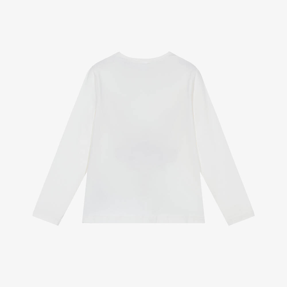 iDO-Girls Ivory Cotton Jersey Long-Sleeved Top with Gold Bows | Childrensalon Outlet
