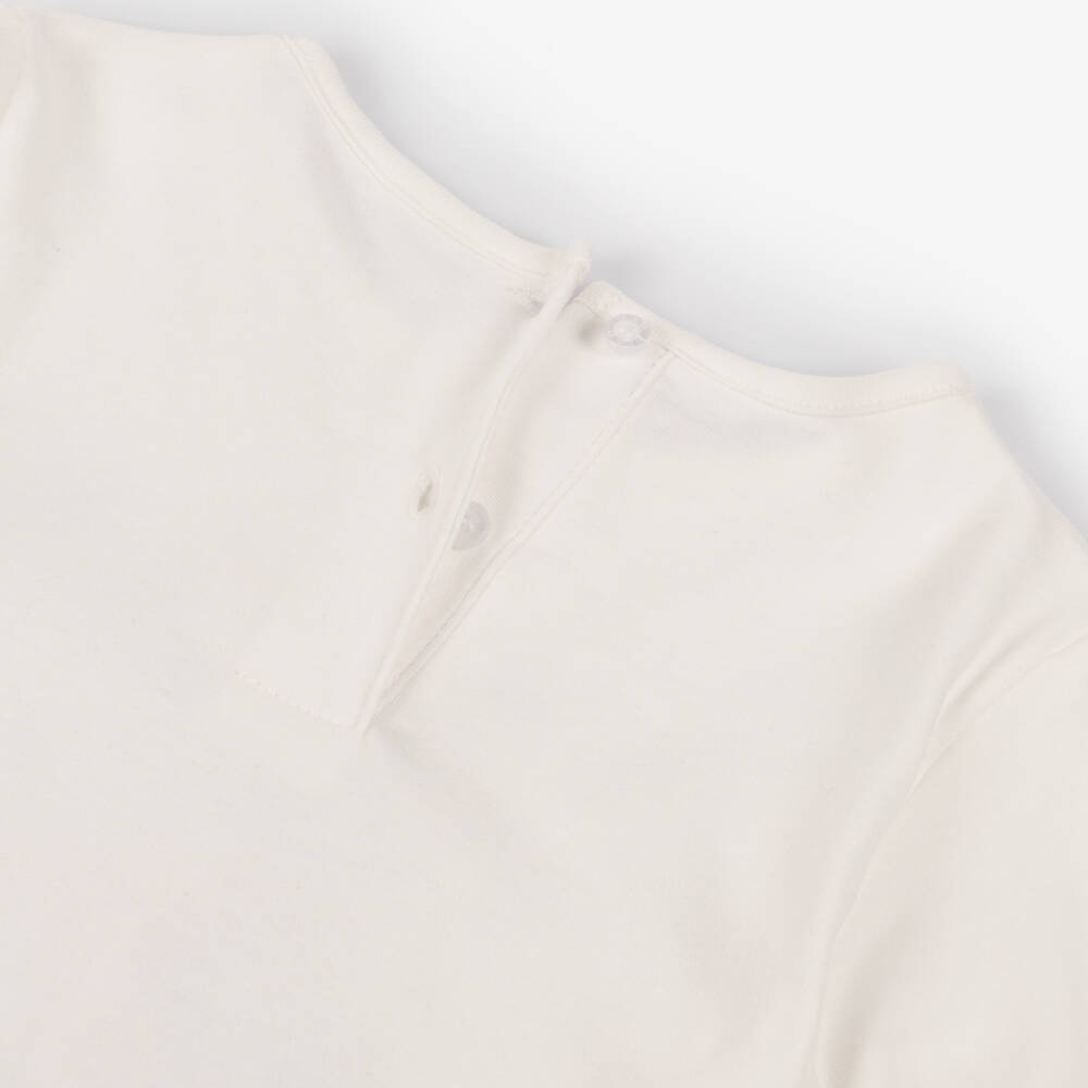 iDO-Girls Ivory Cotton Jersey Top with Cat Print & Diamantés | Childrensalon Outlet
