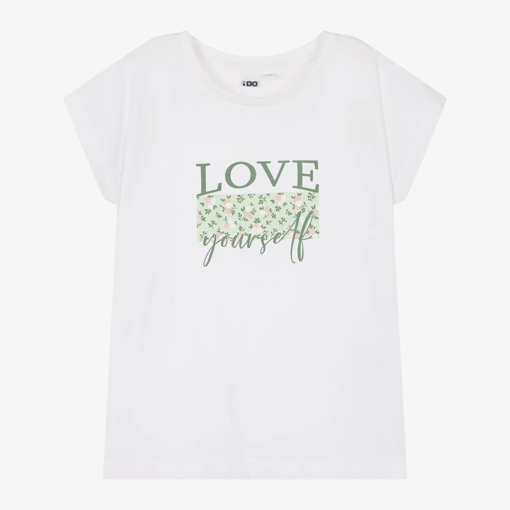 iDO Junior-Girls Ivory Cotton Love T-Shirt | Childrensalon Outlet